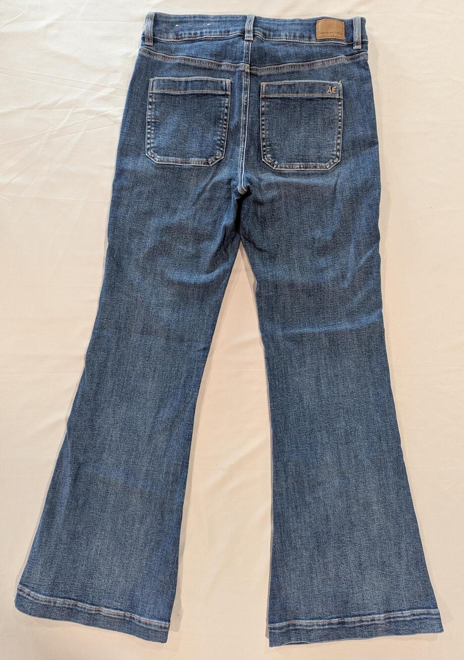 American Eagle Outfitters Jeans Womens 10 Long Blue Med Wash Super Hi-Rise Flare - Picture 10 of 11